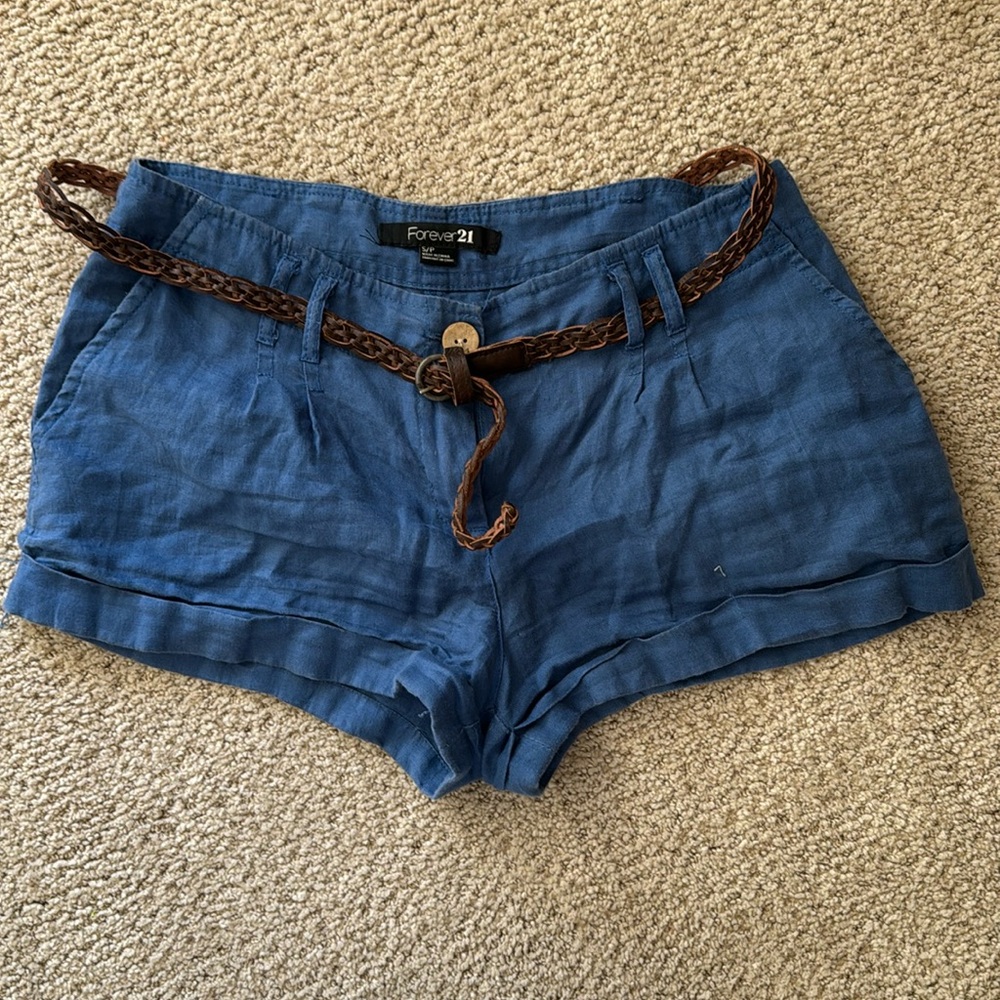 Blue belted Linen shorts Forever 21